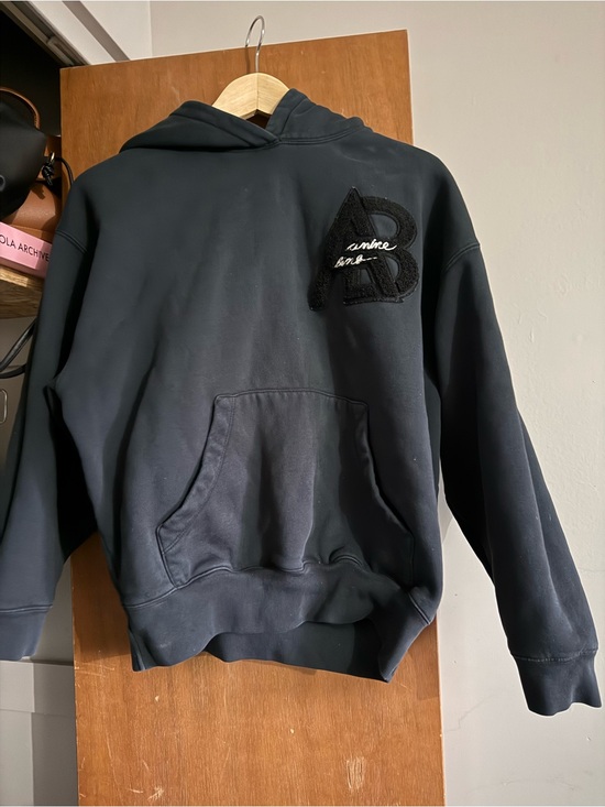 Anine Bing Tops - Anine Bing Jaci Black Embroidered 'AB' Letter Patch Hoodie
